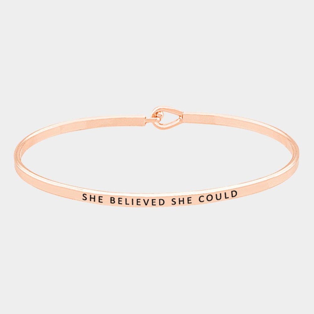 SHE BELIEVED SHE COULD SILVER THIN METAL HOOK BRACELET